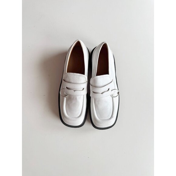 MARNI White Leather Piercing Square Toe Platform Penny Loafers, Size 36.5 - Picture 2 of 16